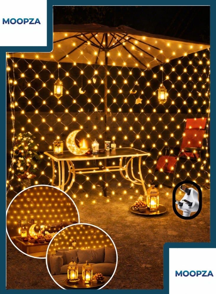 إضاءة شبكية LED بمقاس ٤ متر × ٣ متر لزينة رمضان والعيد والمهرجانات، إضاءة زخرفية للمنازل والجدران والنوافذ والاستخدام الخارجي